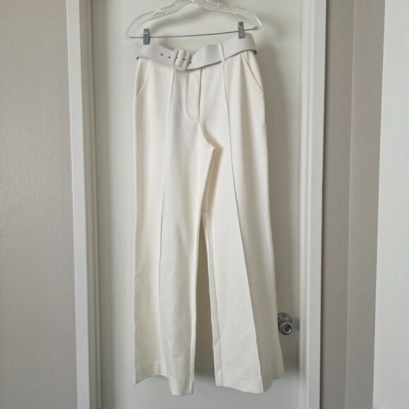 New Boston Proper Women Dress Pants Belt Zip Wide Leg Pocket Cream Soft Size 8 - Picture 1 of 8